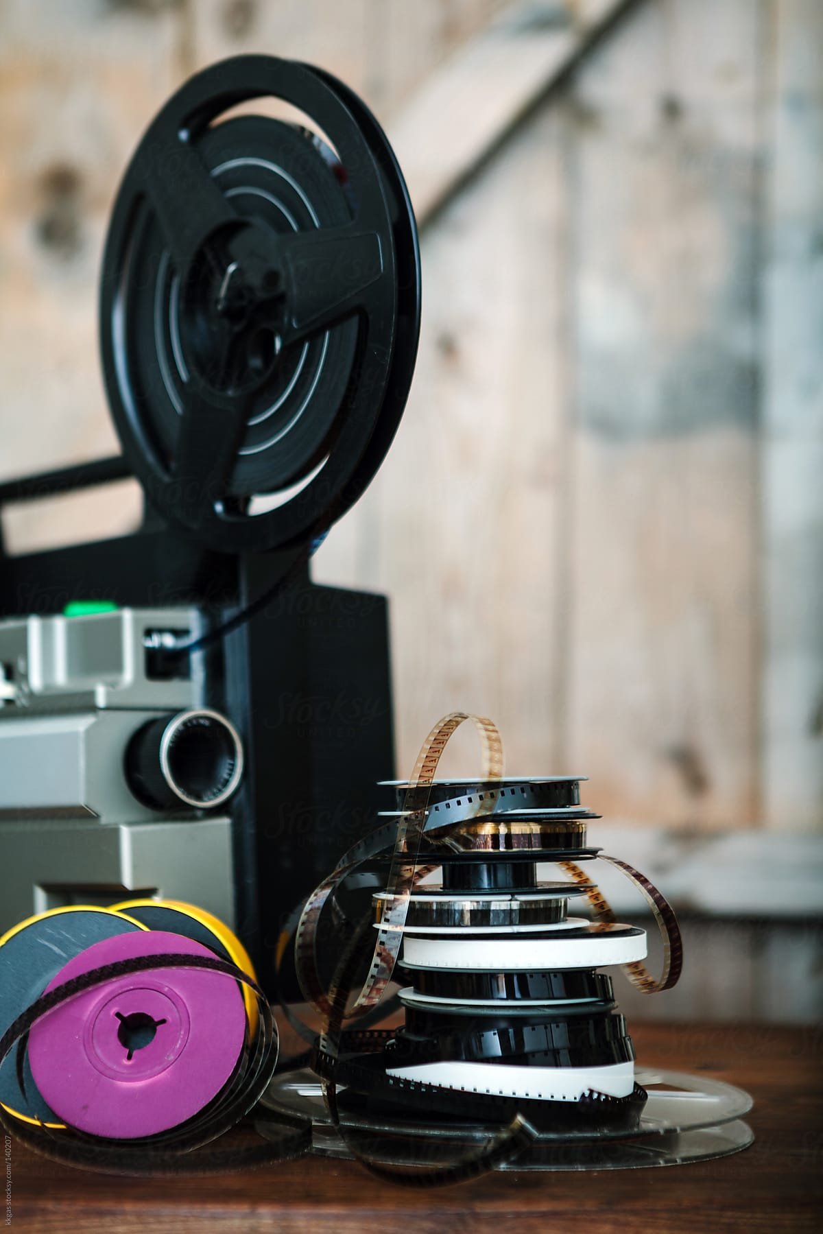 Super 8 film reels and projector
