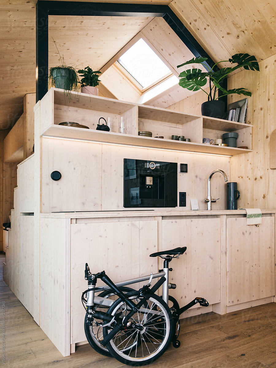 Kitchen in Wooden Tiny House
