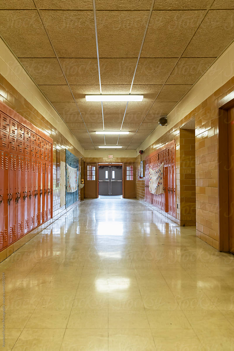 Long corridor interior with lockers at School