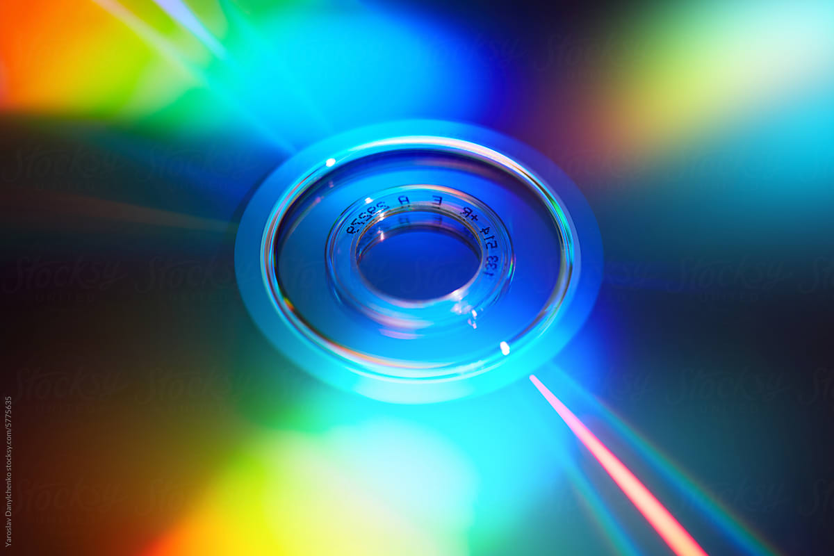 Refraction of multicolor light on silver of compact CD disc