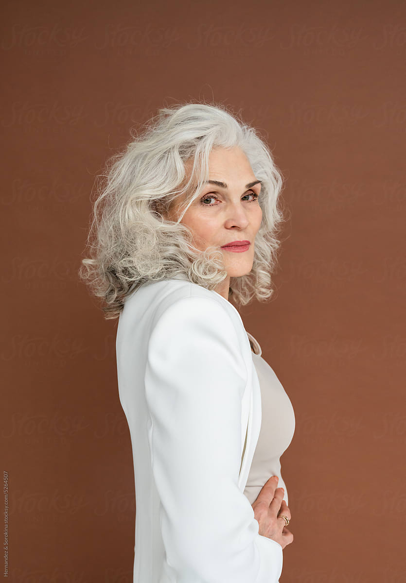 Portrait Of Elegant Woman With Silver Hair