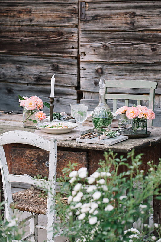 Rustic style of served table for meal