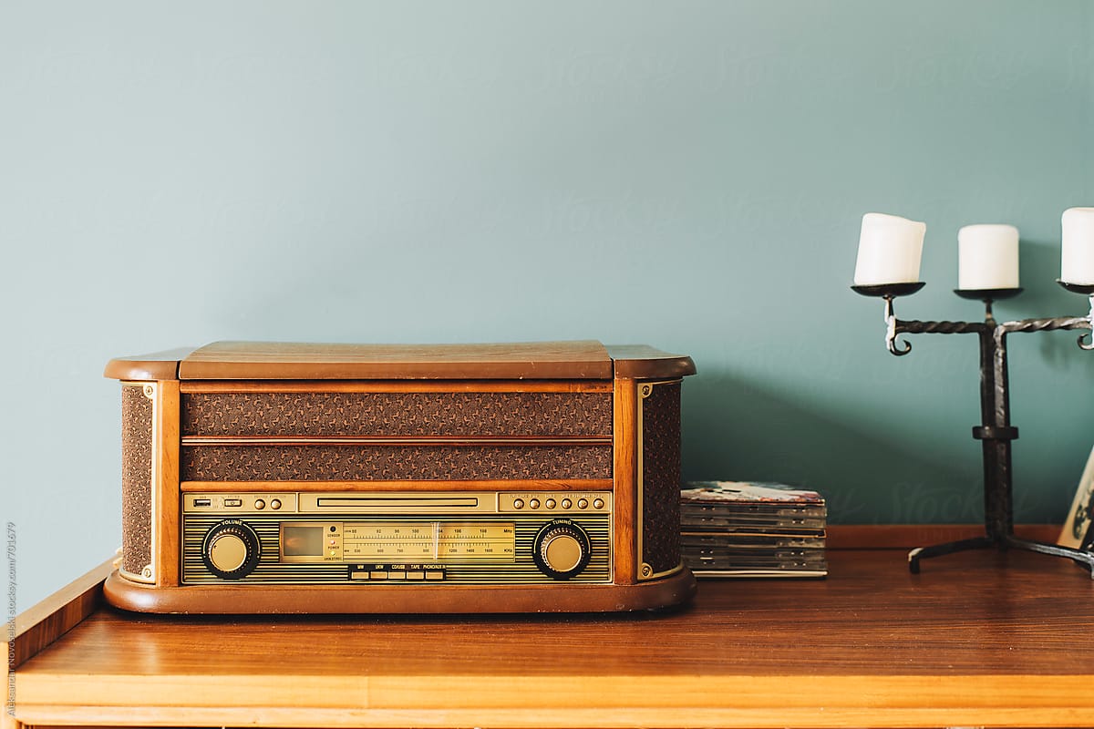 Old-fashioned, retro radio and candles