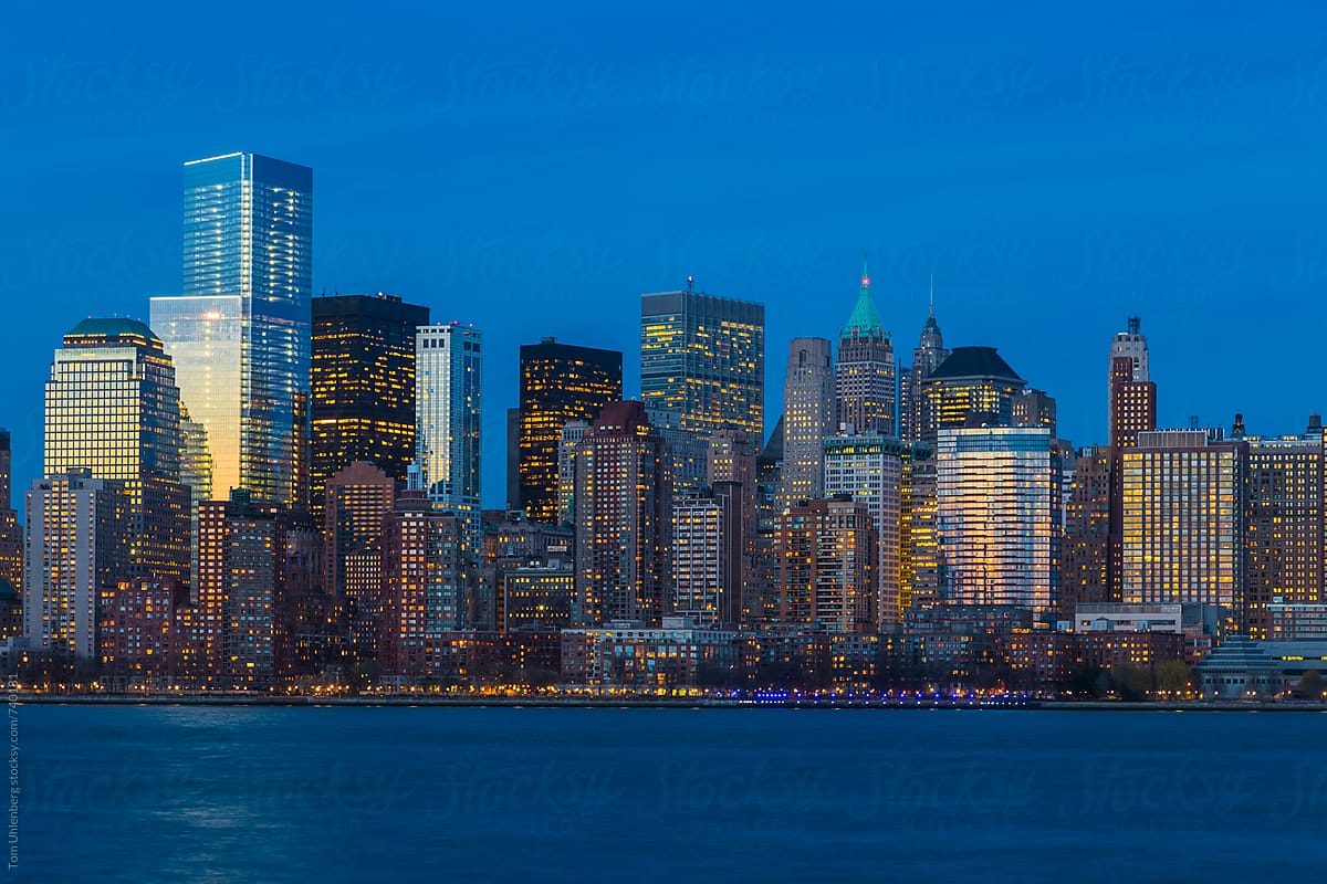 New York City Lower Manhattan Skyline At Night By Tom Uhlenberg Skyline New York Stocksy United