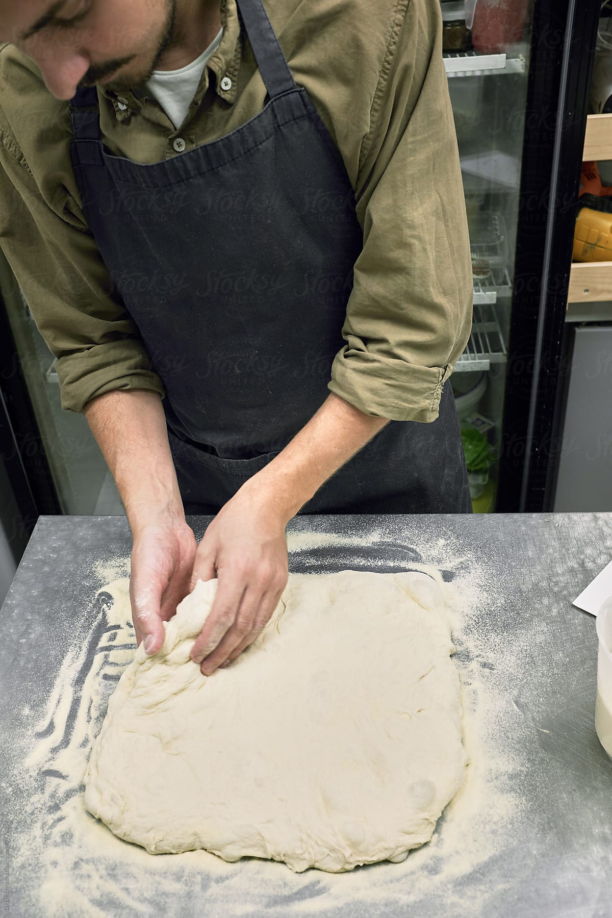 Chef making ciabatta dough