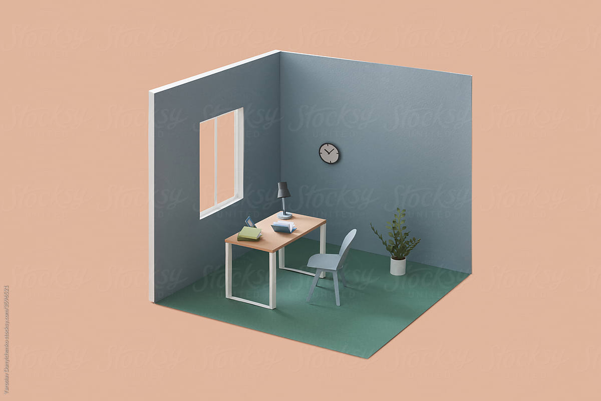 Craft paper room with table for studying
