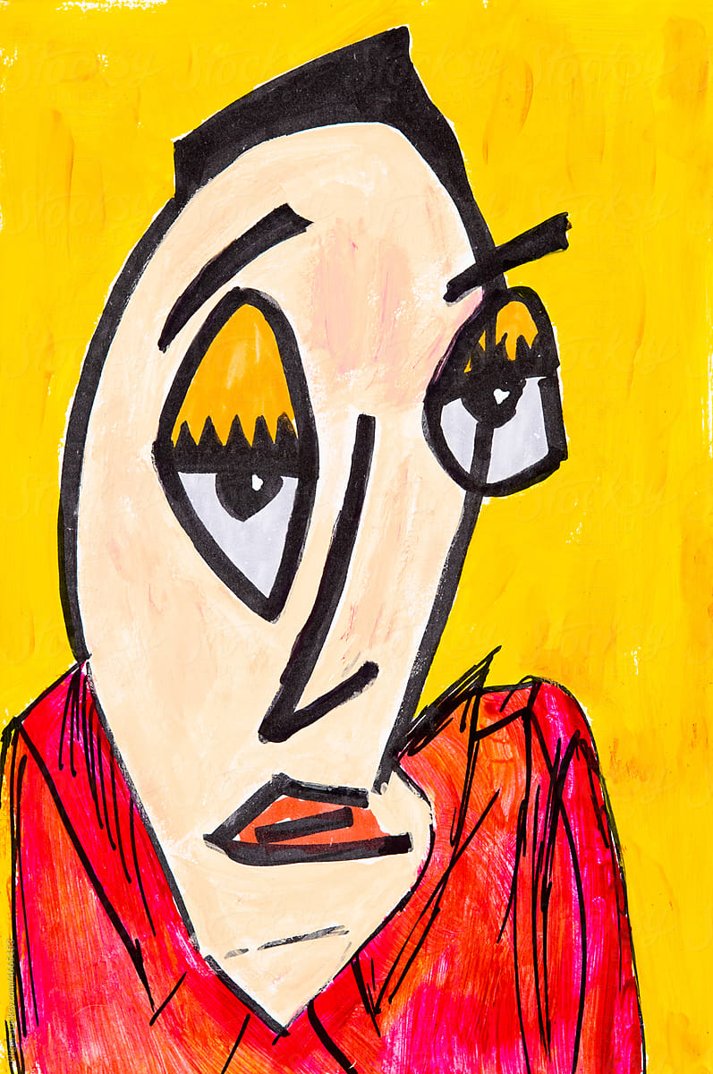 Painted portrait of a sad man