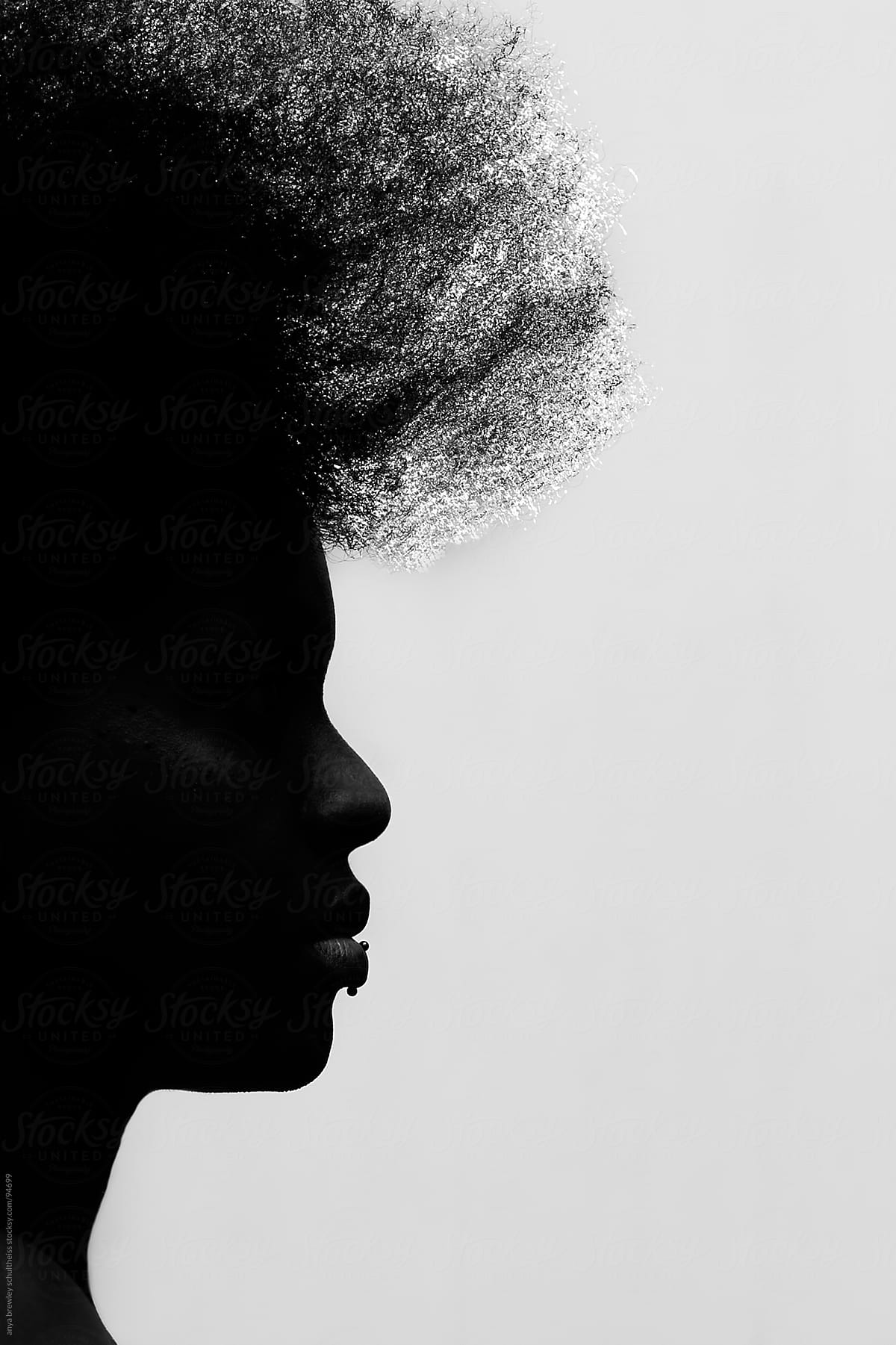 Profile of black woman in black and white
