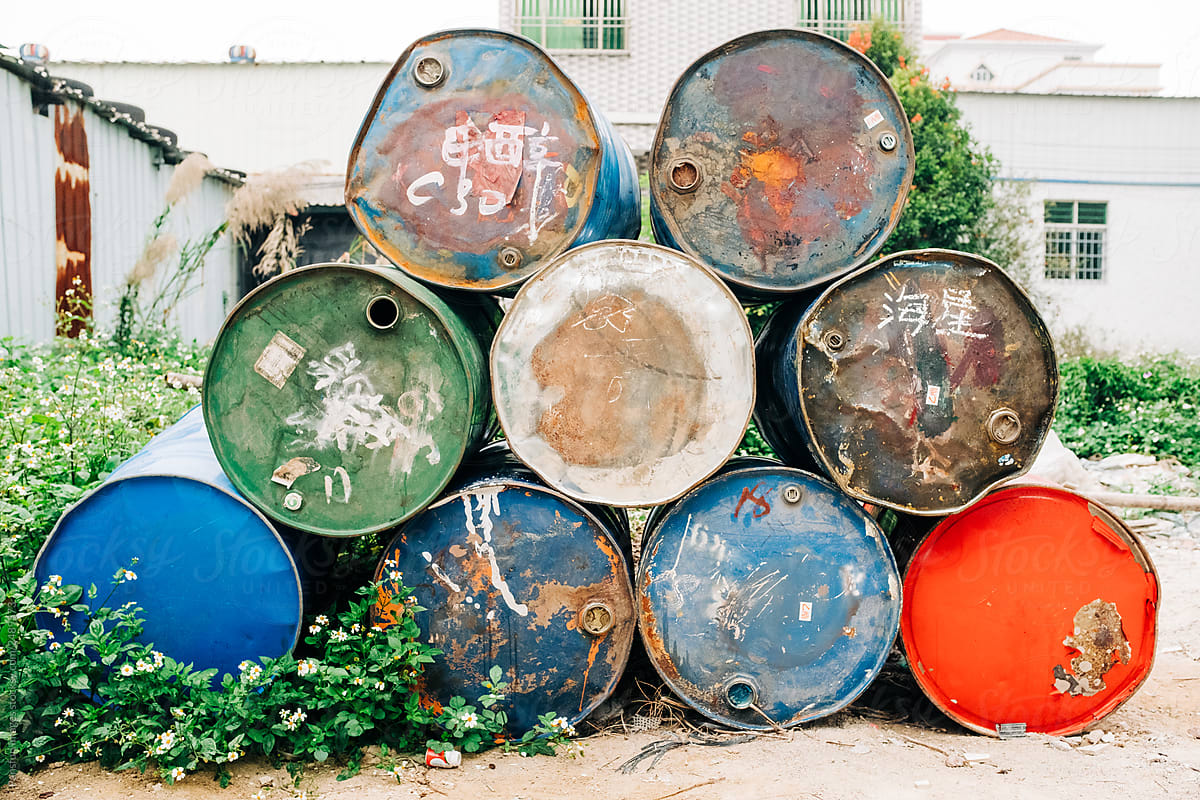 Color industrial oil drums
