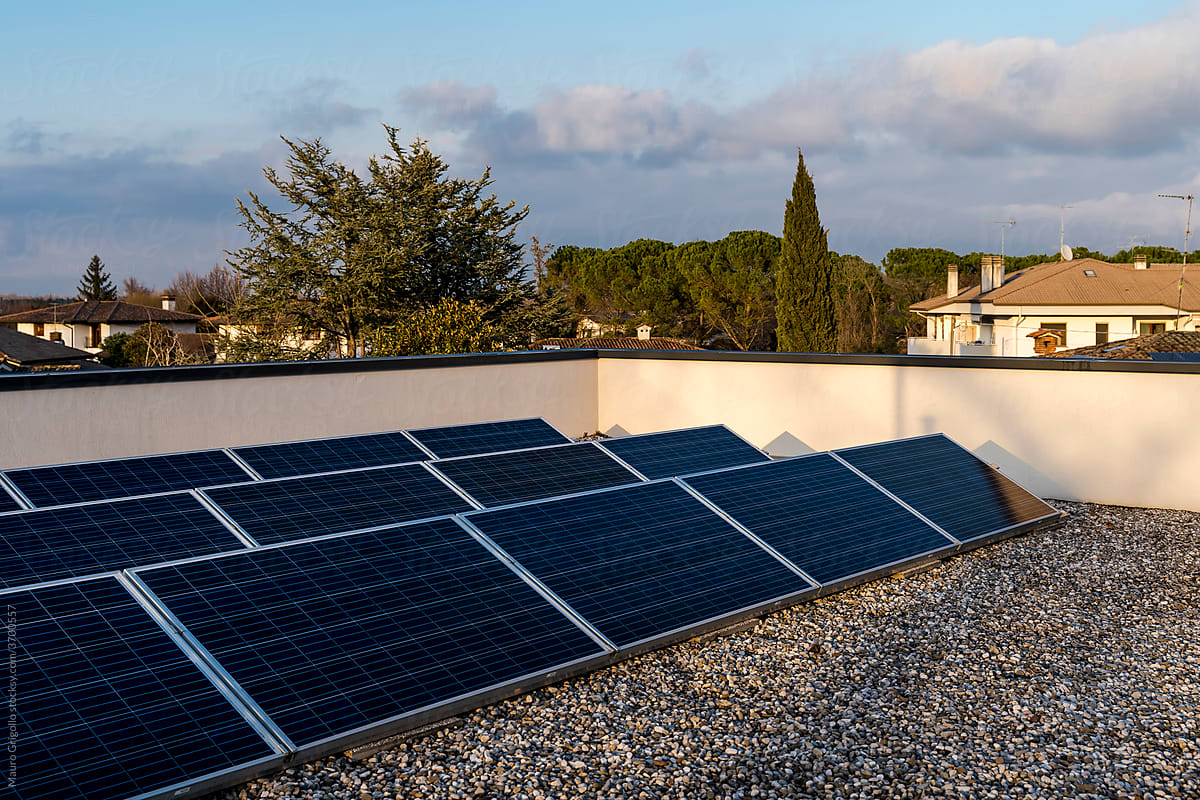 Solar Panels On The terrace Of An House