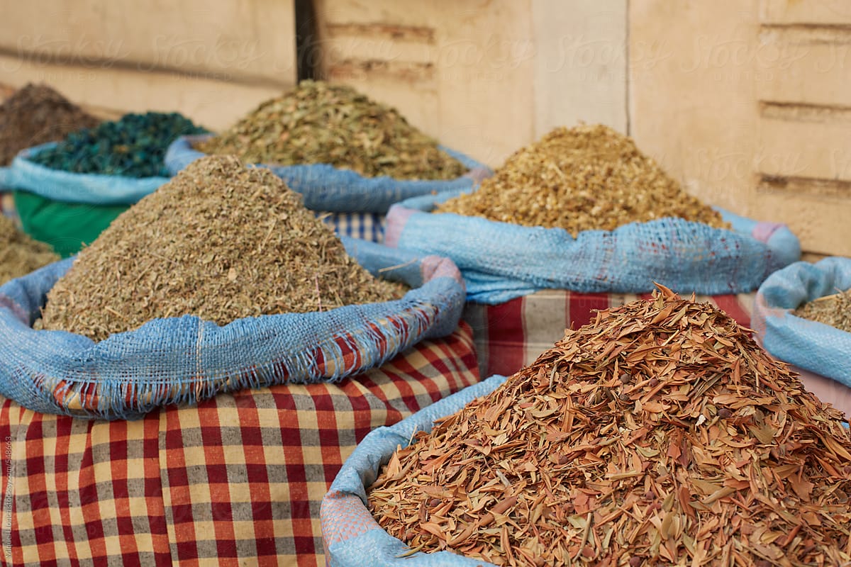 Close up of herbs and spices at arabic market