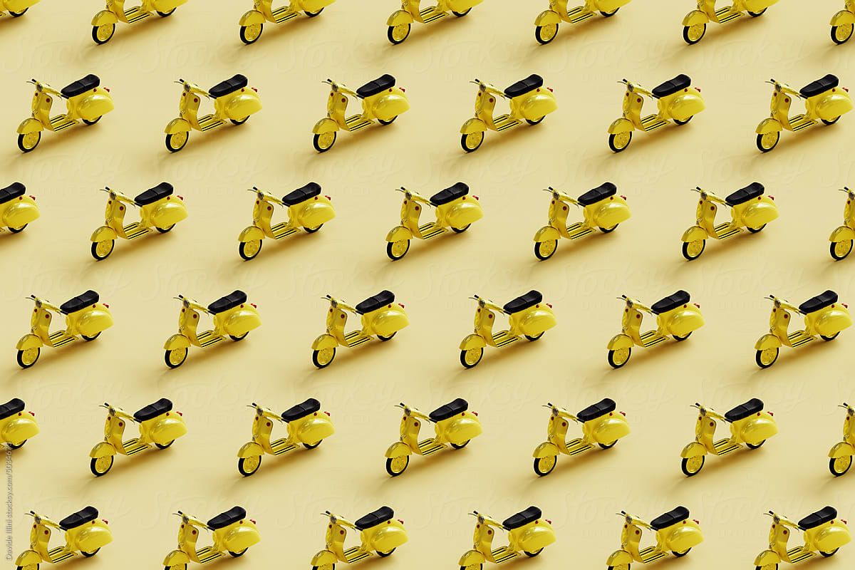 Yellow Retro Vintage Scooter Pattern Isolated on Yellow Background