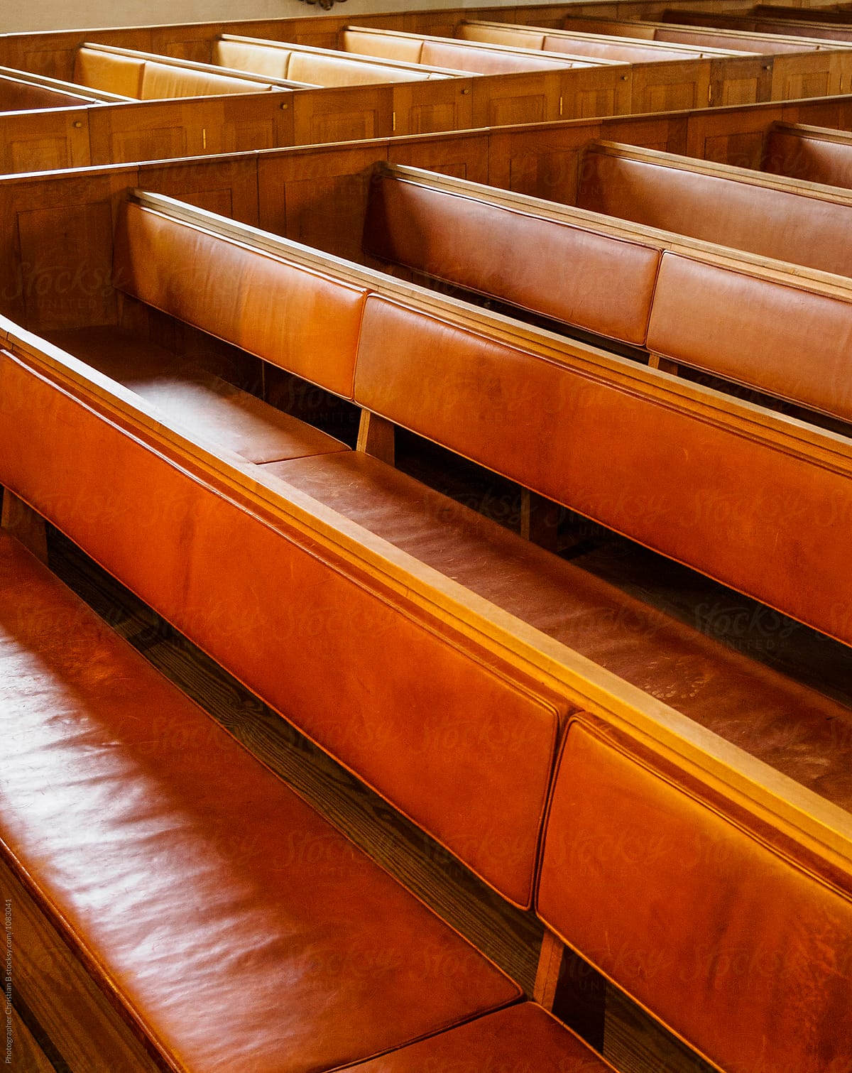 Leather clad benches in a church