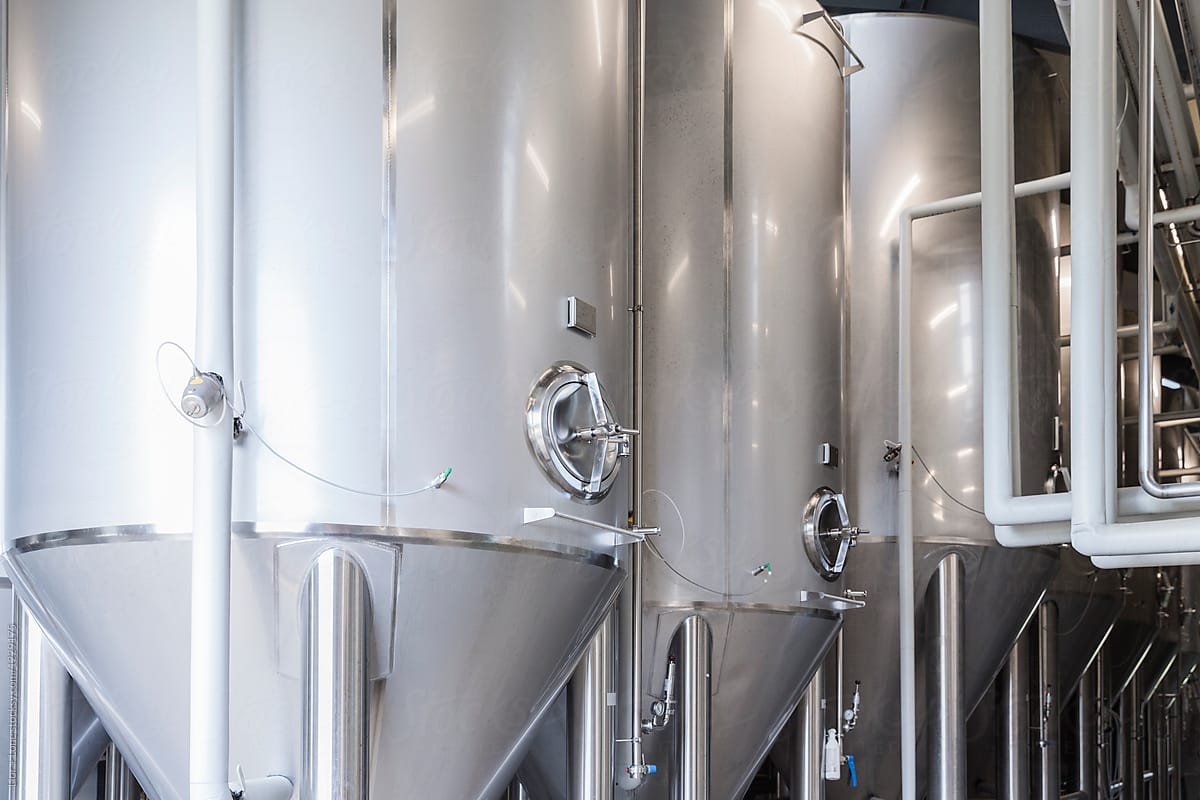 Fermentation containers in a brewery