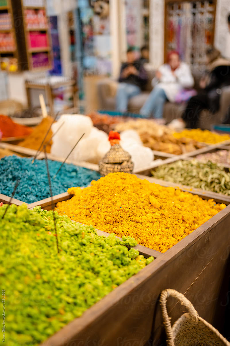 Colorful spices for sale in a market