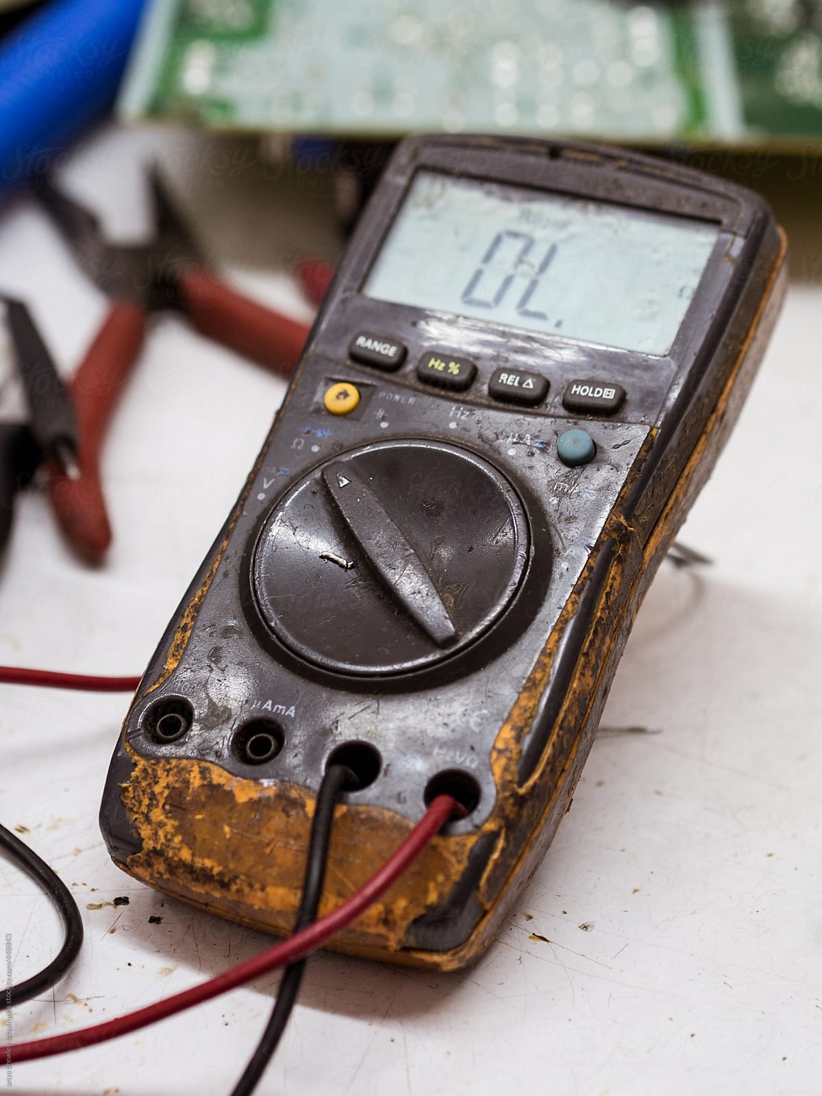 Closeup image of a well used electrical meter
