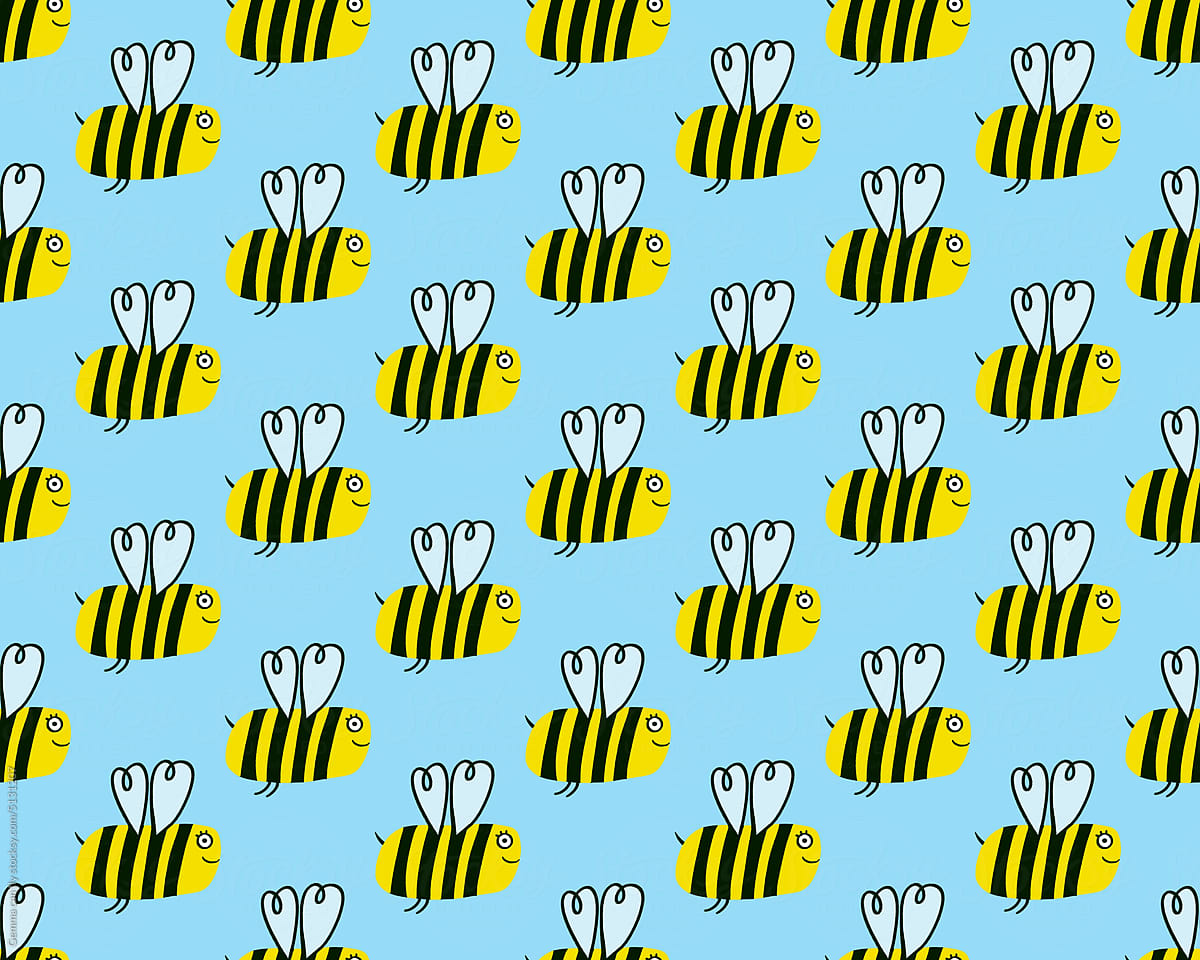 Happy bee flying, insect illustration pattern