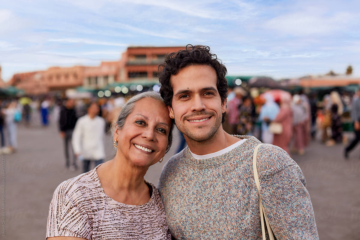 Mother and son creating travel memories in Marrakesh