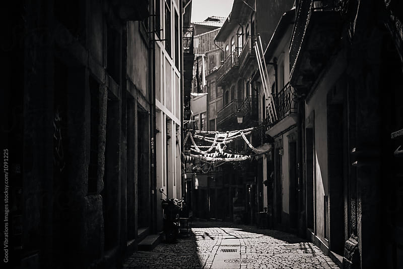 Dark alley in Oporto, Portugal