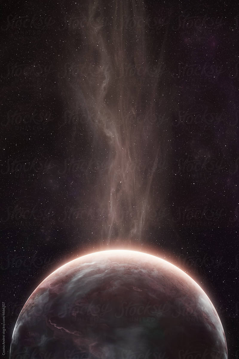 Red planet with nebula