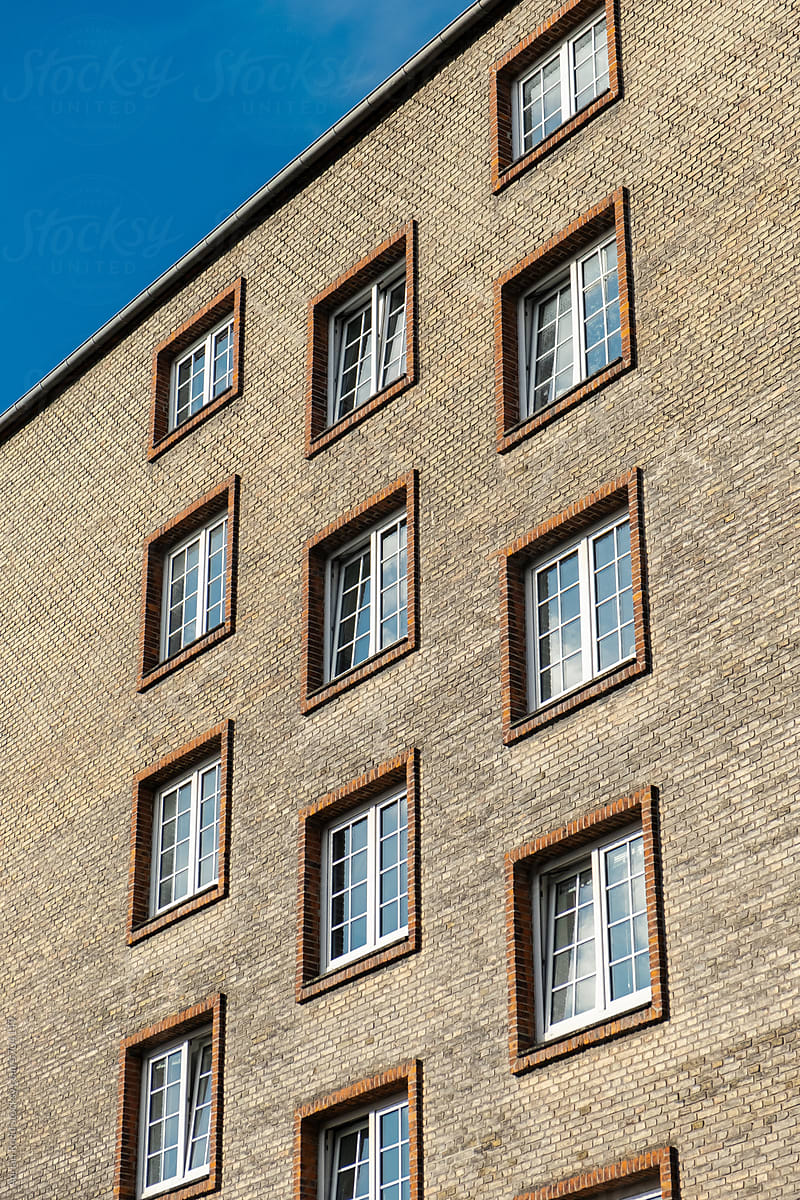 Architectural feature of the windows of a brick building