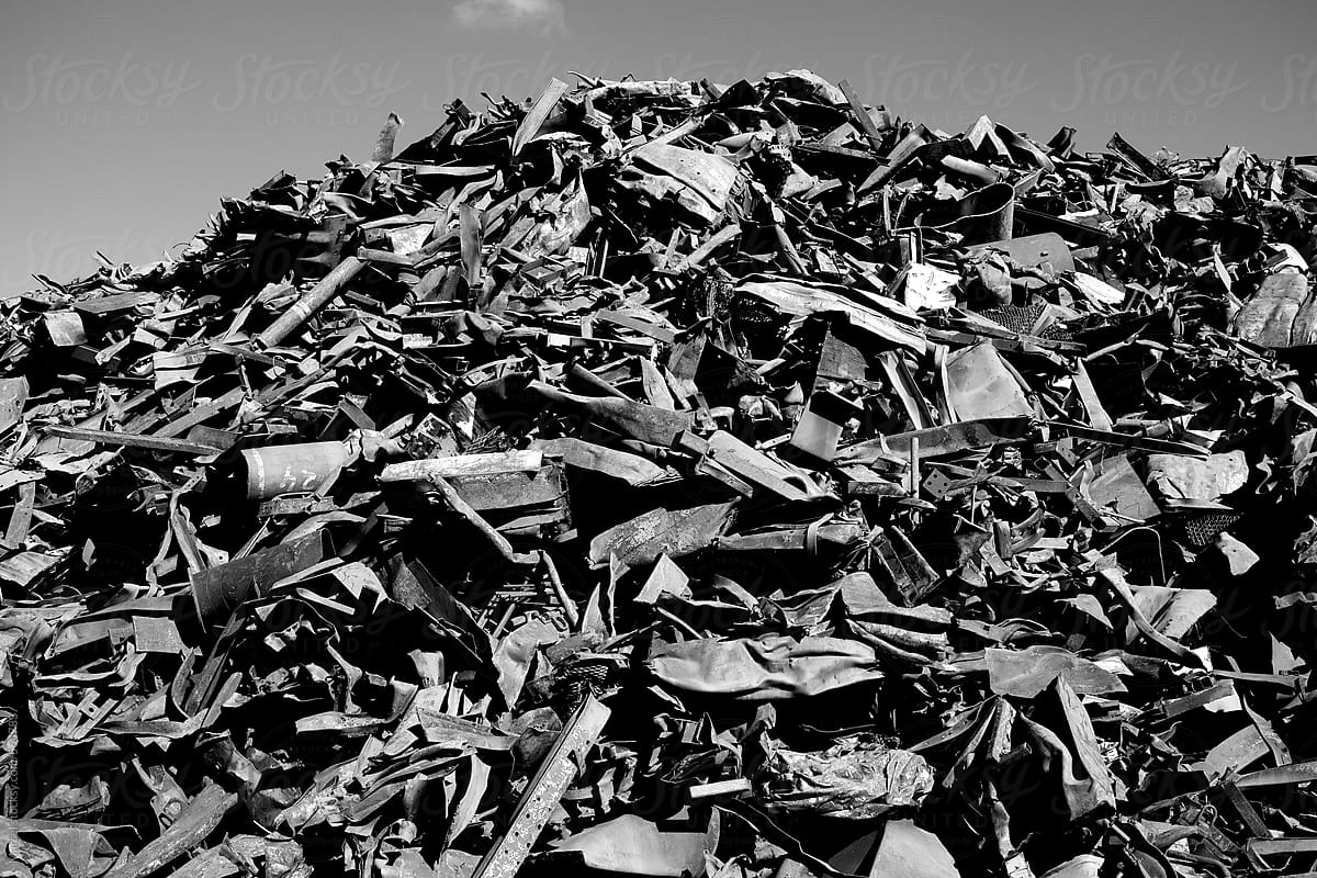 Old iron junkyard in black and white