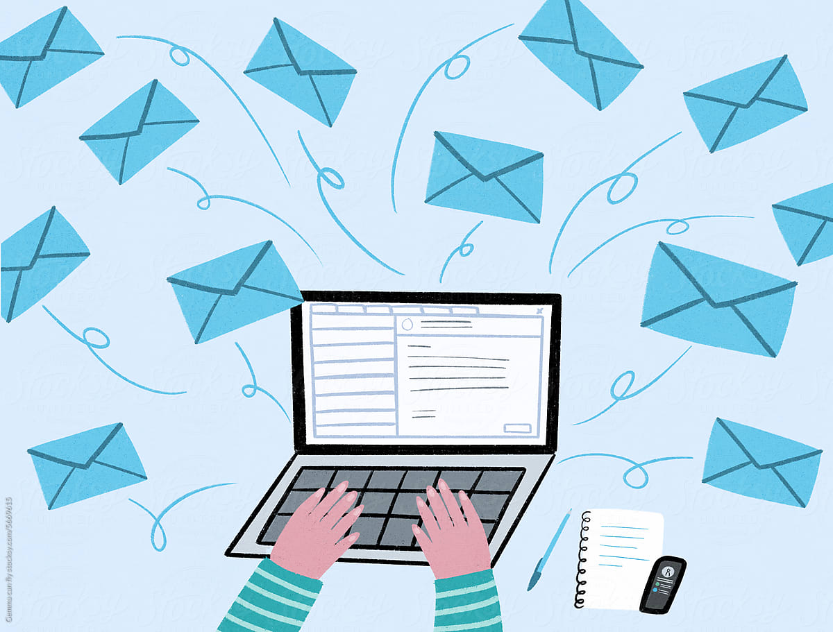 Working sending emails business illustration concept