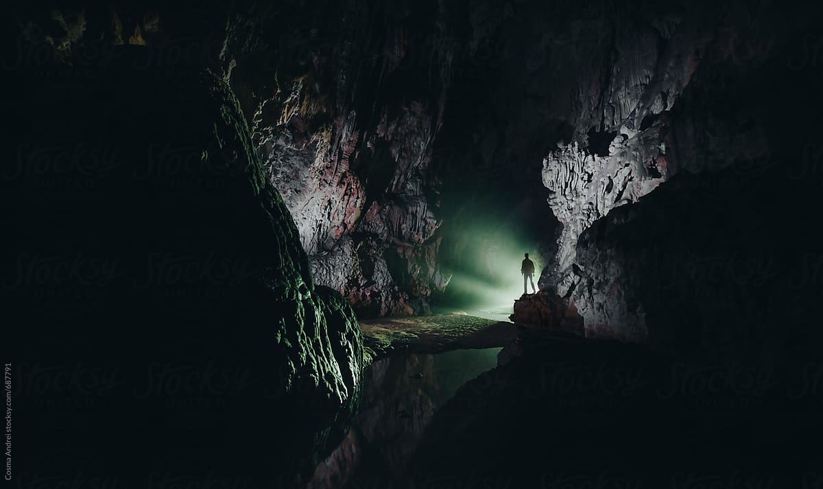Cave with man exploring