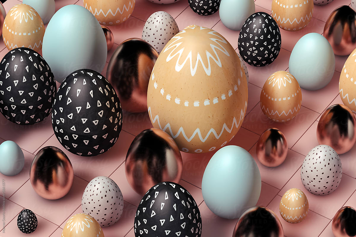 Decorated Easter Eggs on Patterned Surface