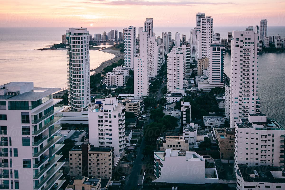Cartagena de Indias city view with white buildings - skyscrappers, Colombia