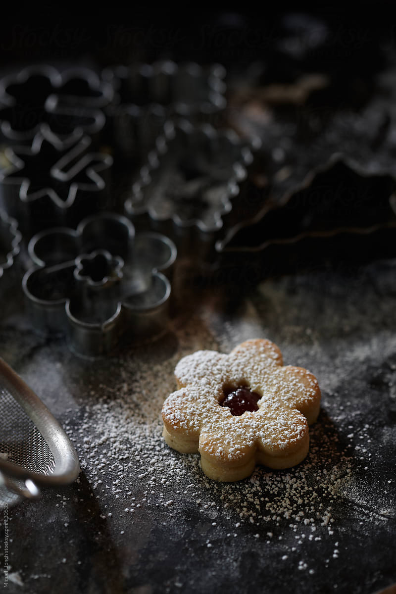 Christmas cookie with sugar and jam
