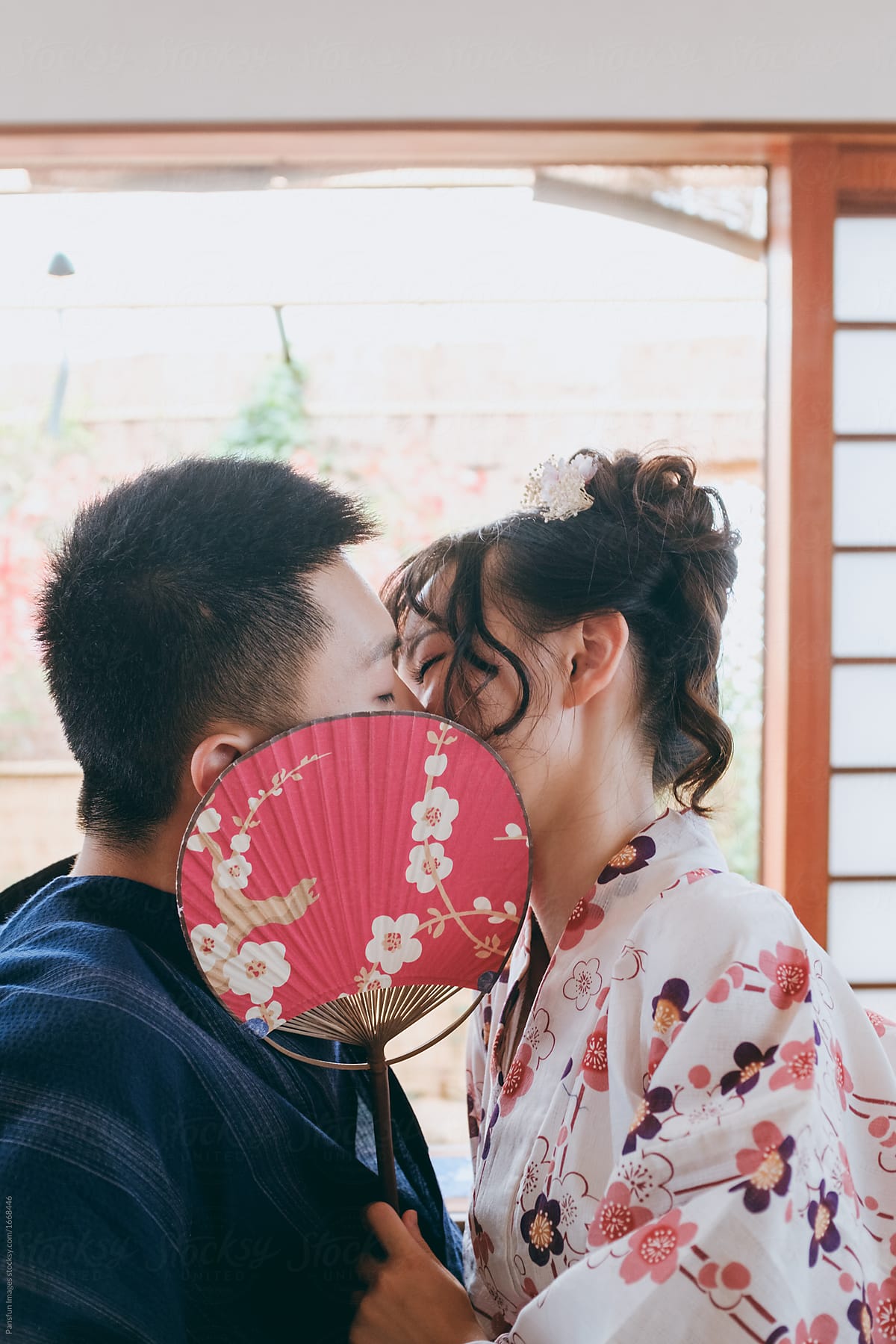 Asian lover kissing