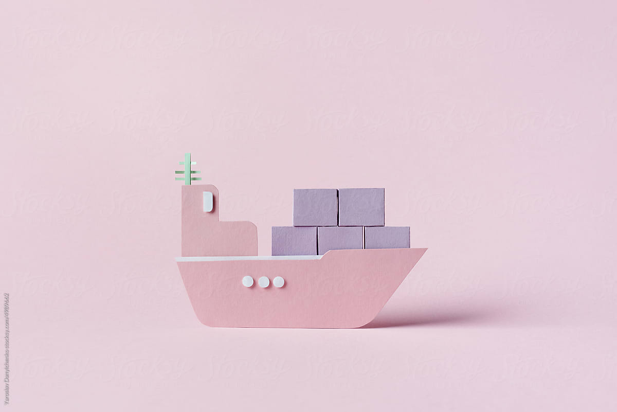 Cargo ship with containers made of colored paper.