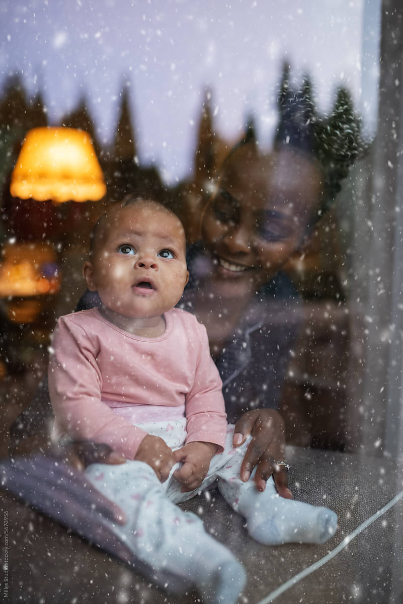 Baby watching snow