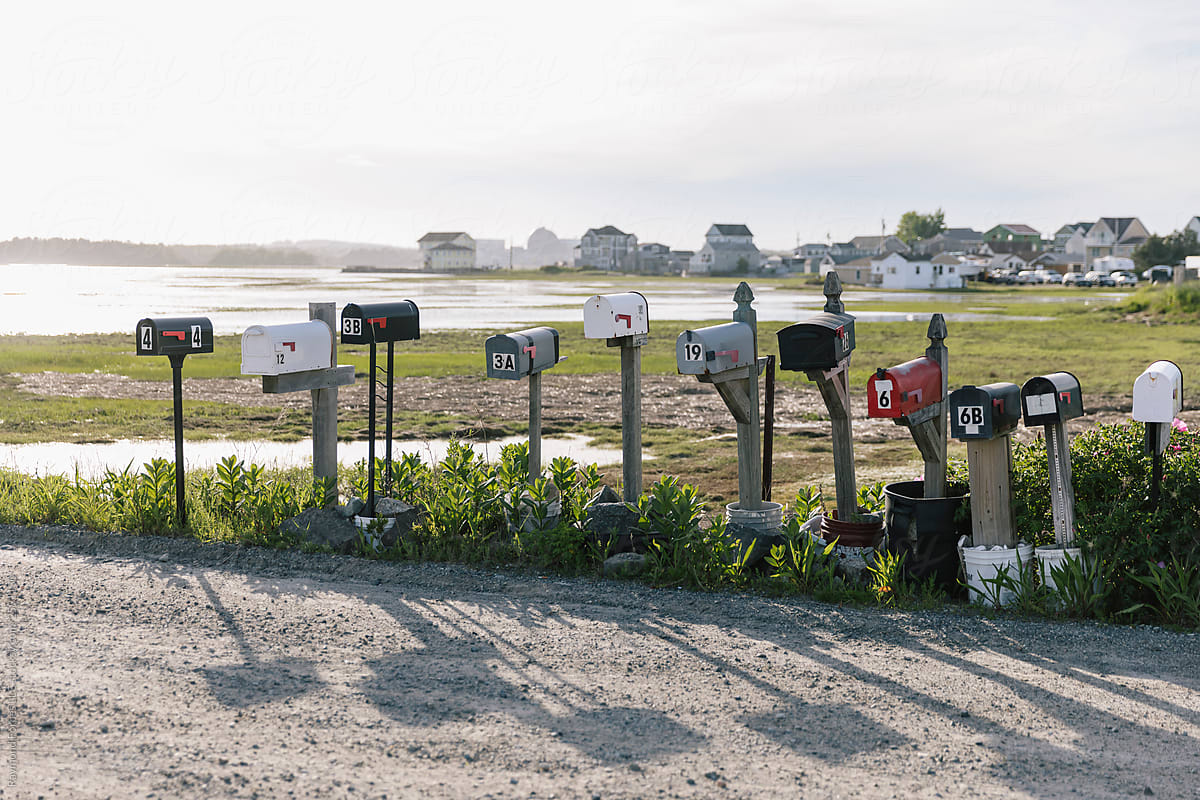 Row of Mailboxes in Rural Area  on Dirt Road