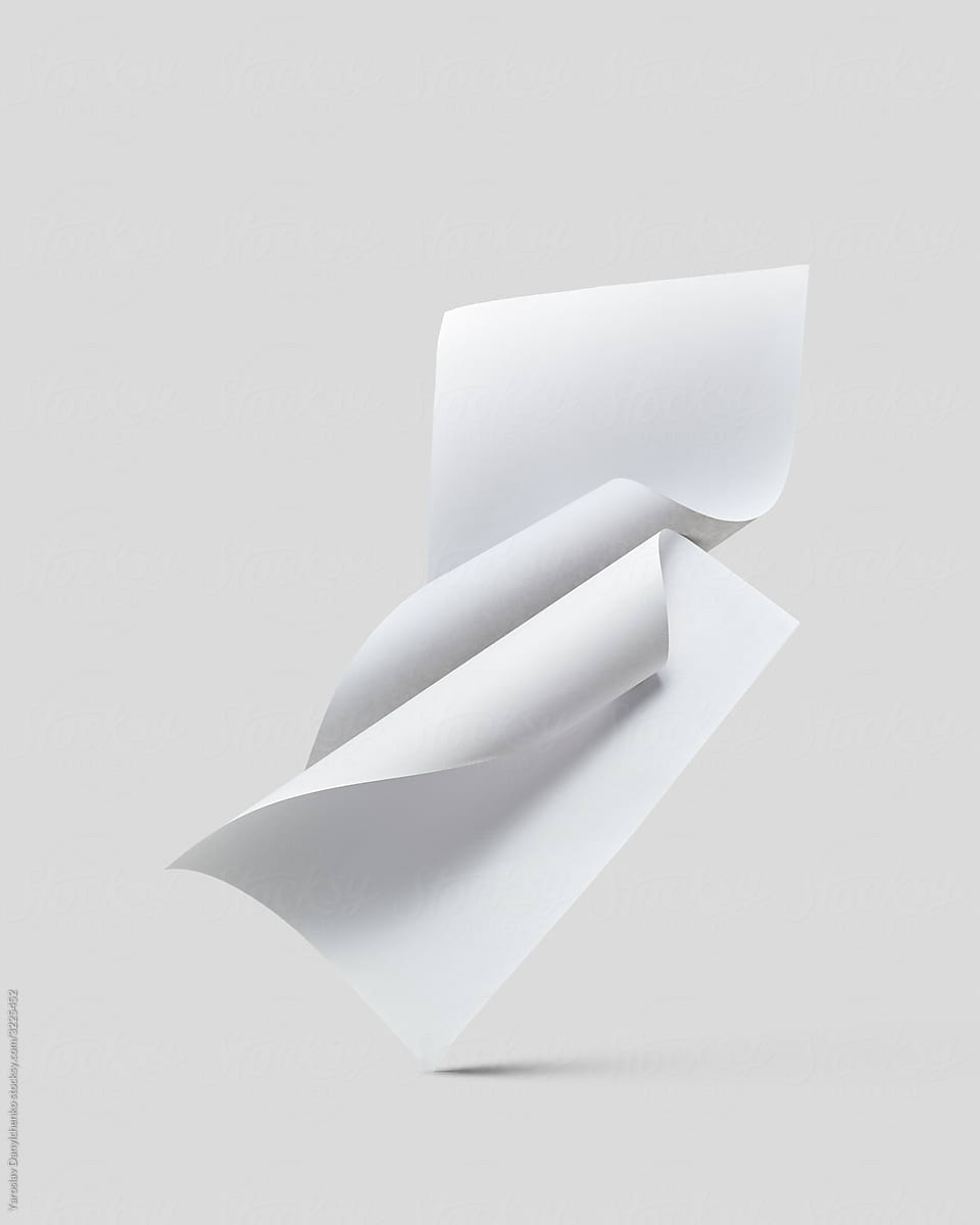 Curved white paper sheets falling.