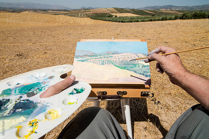Painter painting a landscape, Andalusia