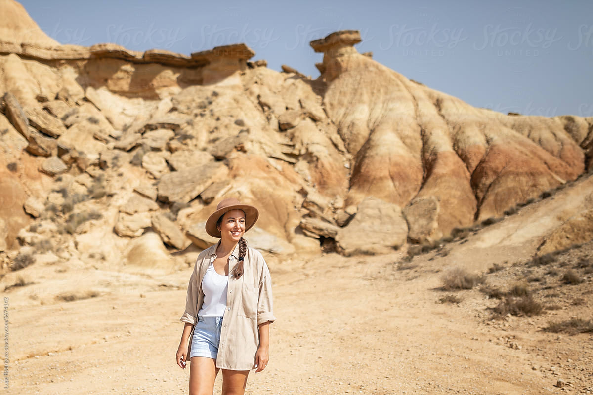 young woman traveler in the desert of bardenasreales