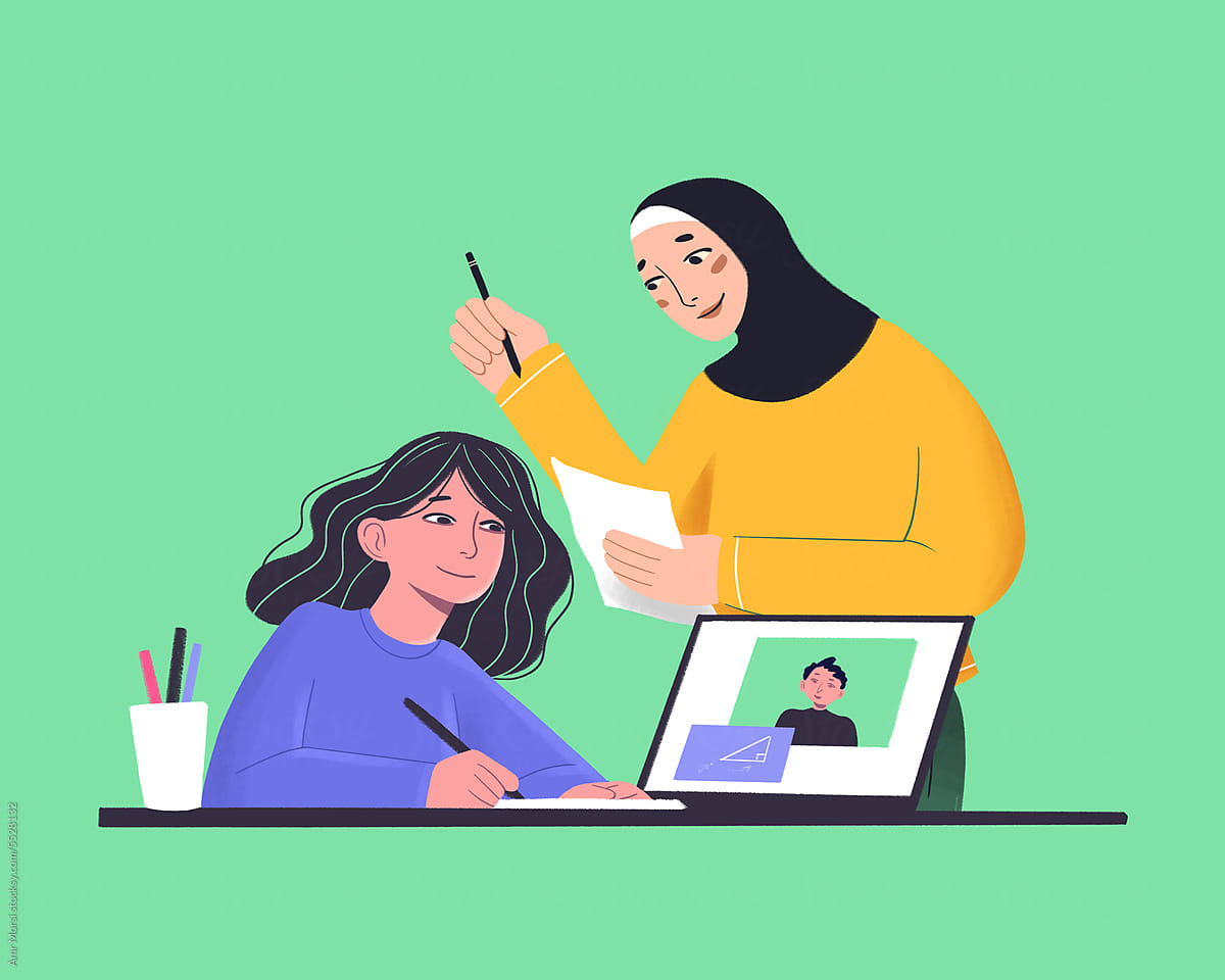 E-Learning Diversity: Hijab-Wearing Teacher and Girl Pupil