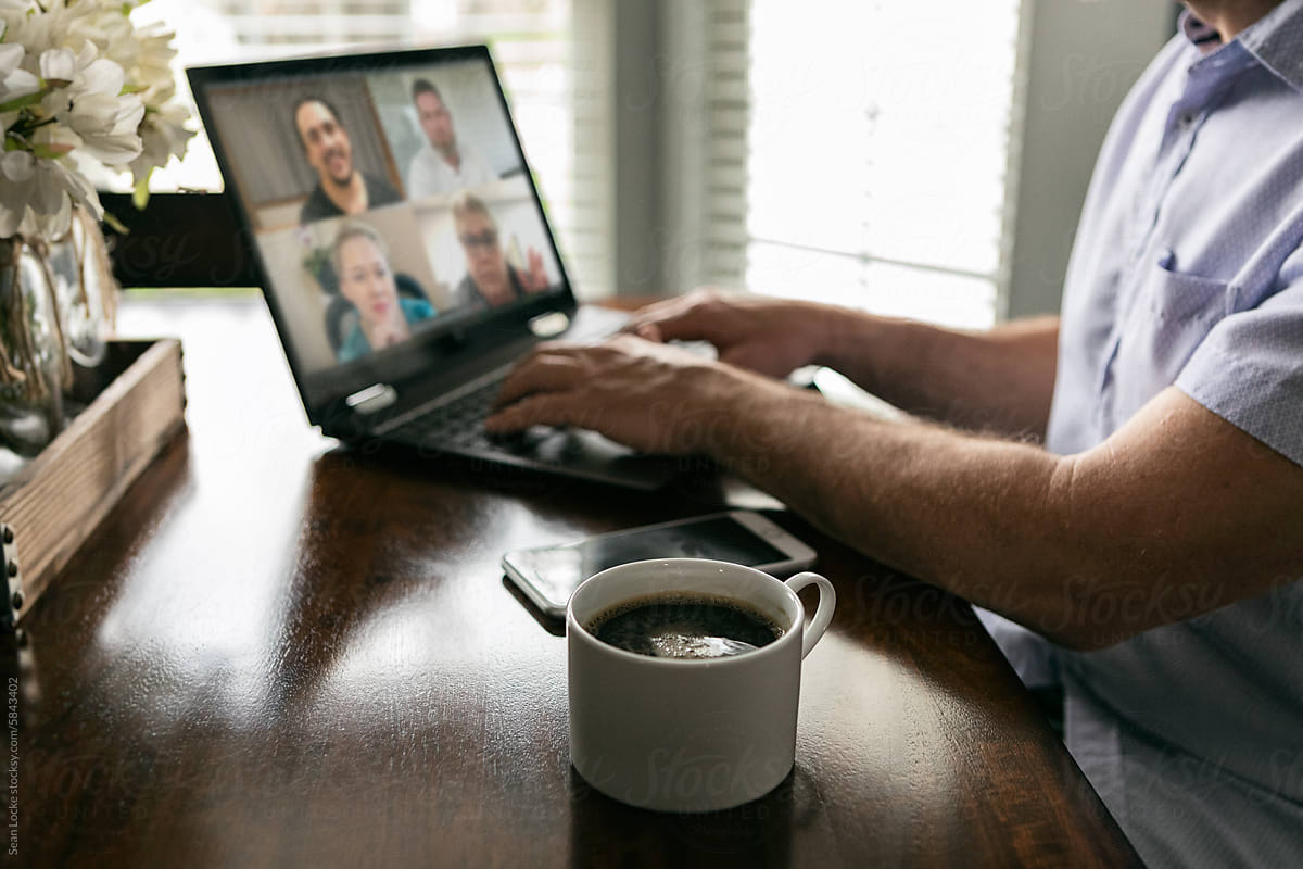 Distancing: Focus On Coffee During Remote Business Meeting
