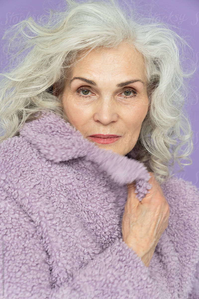 Portrait Of Self-Confident Woman With Silver Hair