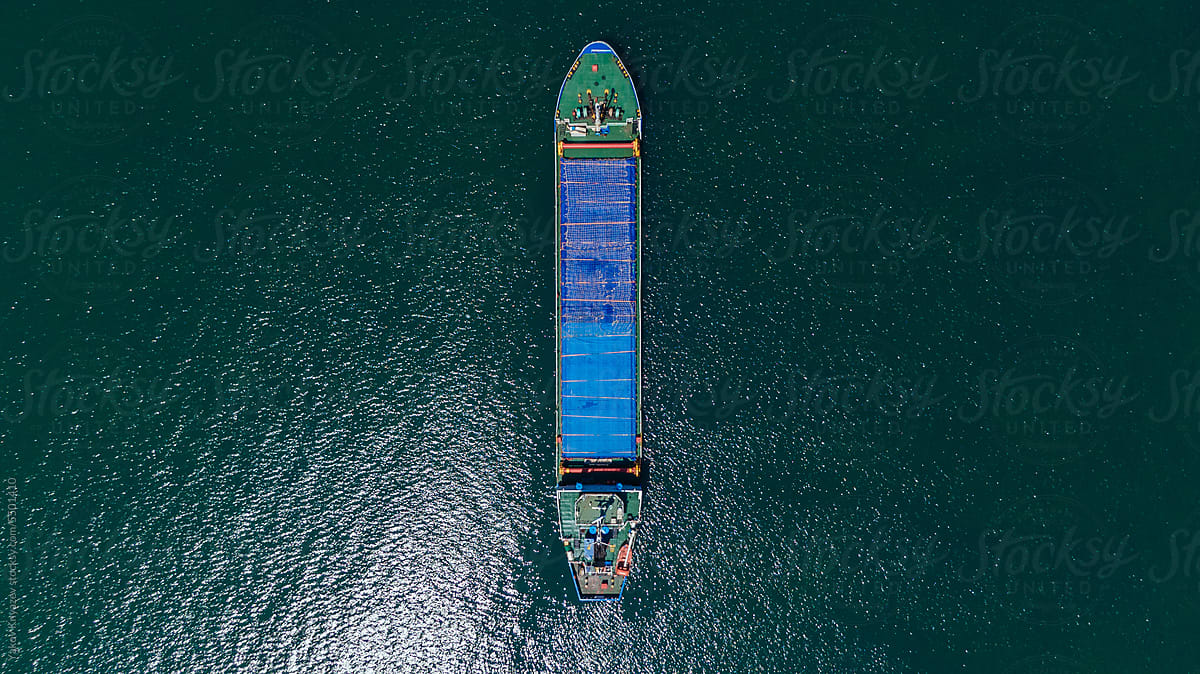 aerial view of an empty cargo ship