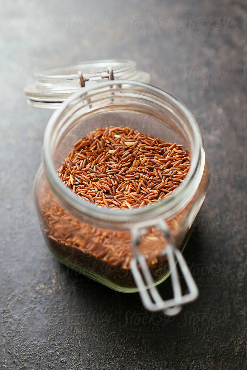 Red rice in a jar