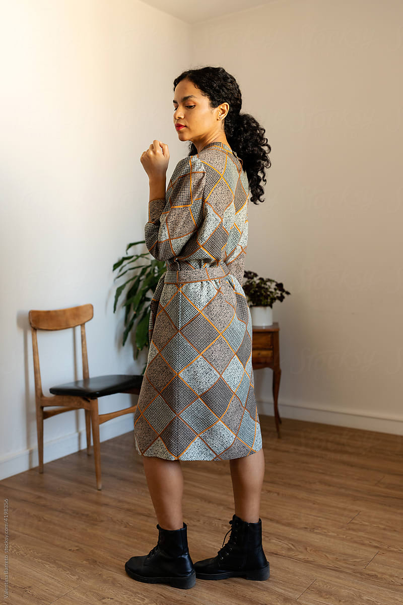 Woman with geometric dress