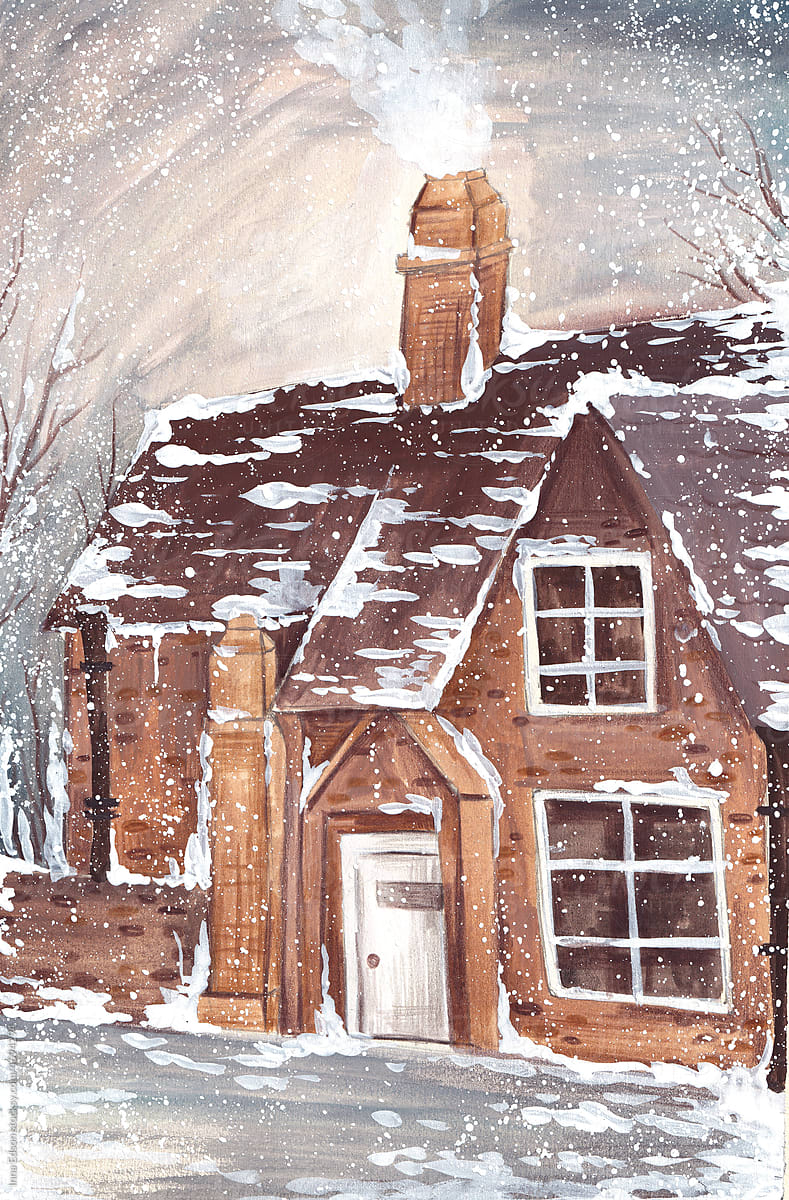 First snow. Book illustration. Christmas