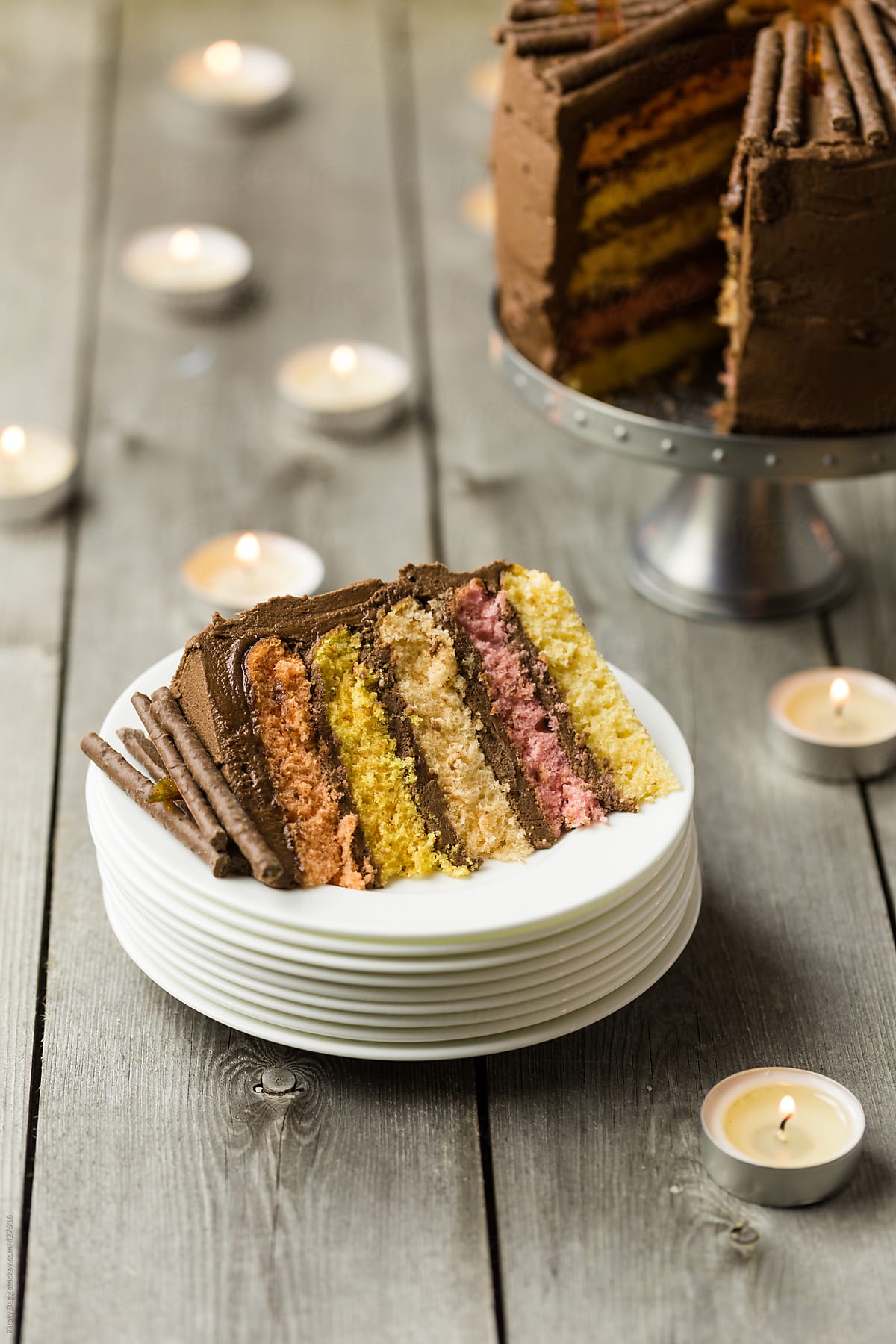 Chocolate Bonfire  Layer Cake with Hard Candy Flames
