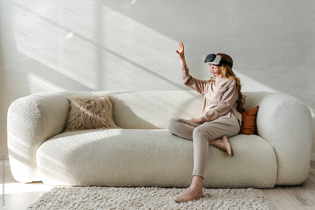 Woman interacting objects in virtual reality