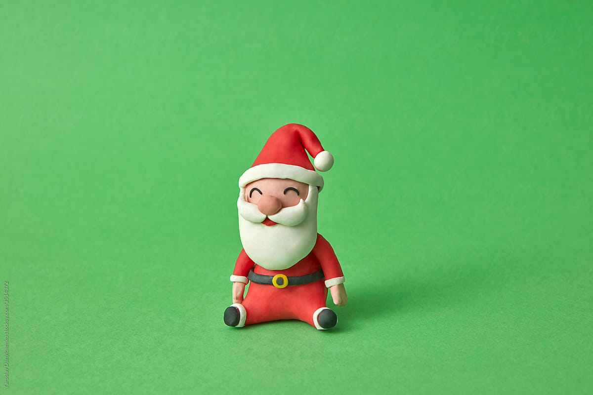 Handmade figure of Santa Claus from color plasticine.