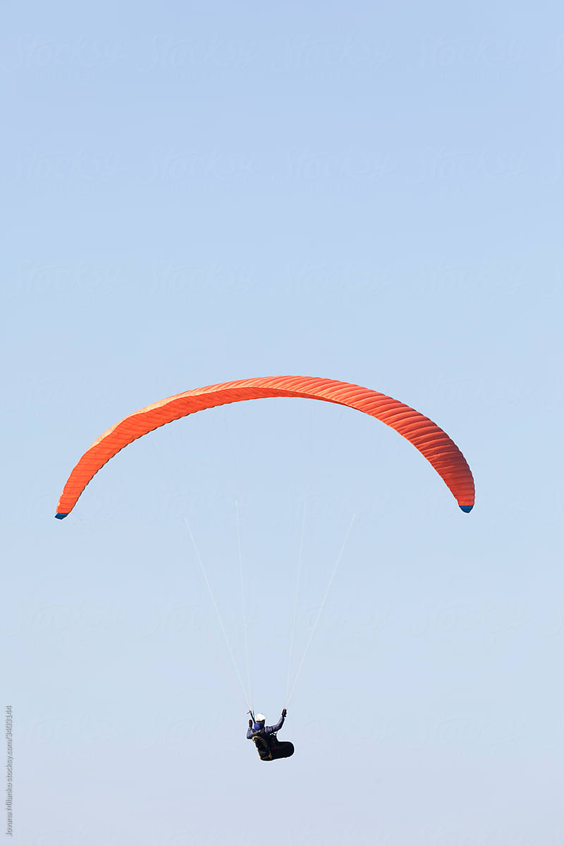 Portrait of a paraglider in the air