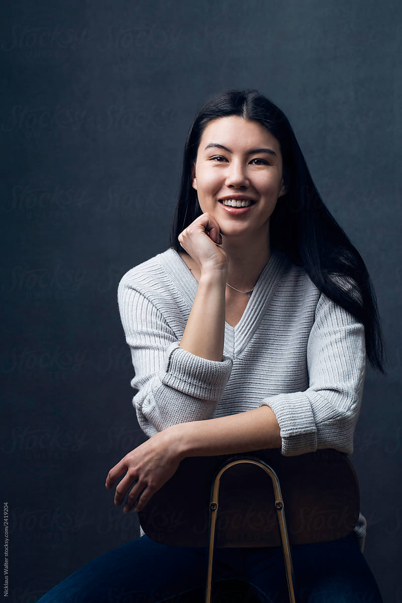Mixed Beautiful Asian Woman Portrait In Studio